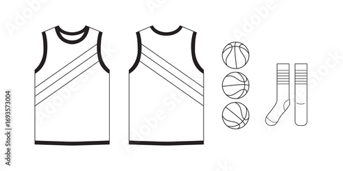T-shirt flat basketball template jersey mockup outline isolated sport background clothing tee flat sketch