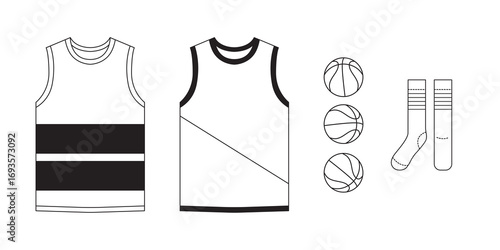 T-shirt flat basketball template jersey mockup outline isolated sport background clothing tee flat sketch