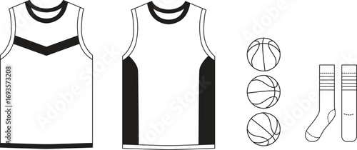 T-shirt flat basketball template jersey mockup outline isolated sport background clothing tee flat sketch