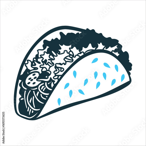 Simple Taco Illustration with Minimalist Fillings Tacos Folded taco with simple fillings
