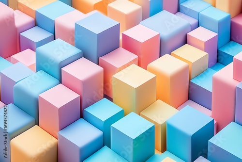 Colorful Cubes Abstract Geometric Pattern in Soft Pastel Colors for Creative Design