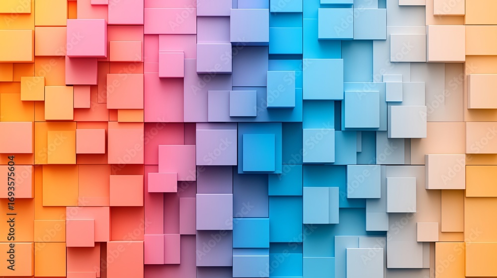 Obraz premium Colorful 3d Cubes Abstract Background with Vibrant Orange Pink Blue and White Tones