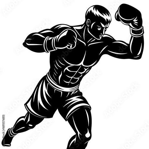 boxing fighter black silhouette