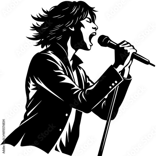 singer silhouette black on white bg