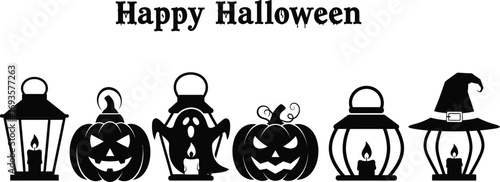 A collection of halloween lanterns with happy halloween text, perfect for festive decorations and designs
