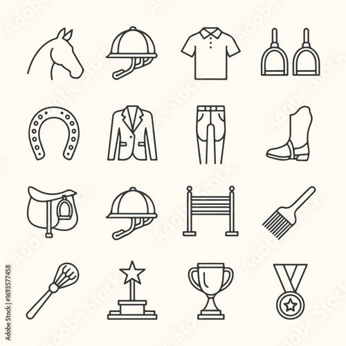 Vector art of equestrian equipment and clothing icons