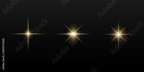 Collection of flashes, lights and sparks. Abstract golden lights isolated on a transparent background. Bright gold flashes and glares. Bright rays of light. Glowing lines. Vector illustration. EPS 10