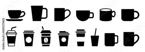 Collection of Black and White Coffee Cup and Mug Icons