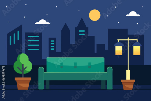 City park bench under the moonlight night