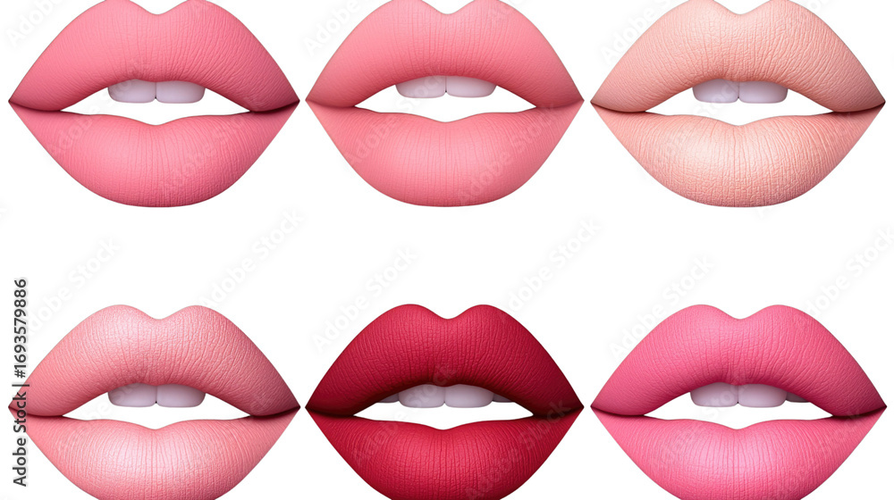Obraz premium Variety of Lips in Different Shades of Pink, Red, and Nude for Makeup and Beauty Applications