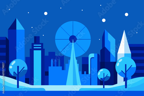 Cityscape with ferris wheel and trees art