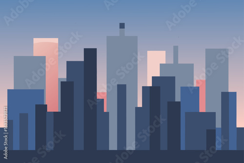 Stylized cityscape with pastel color sky