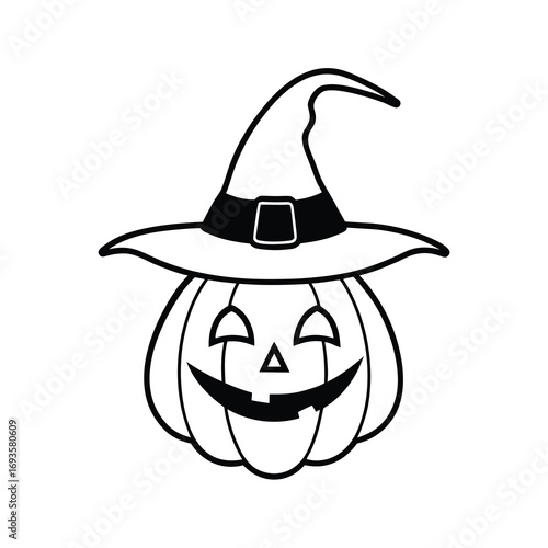 funny jack o lantern totem with witch hat on white background 