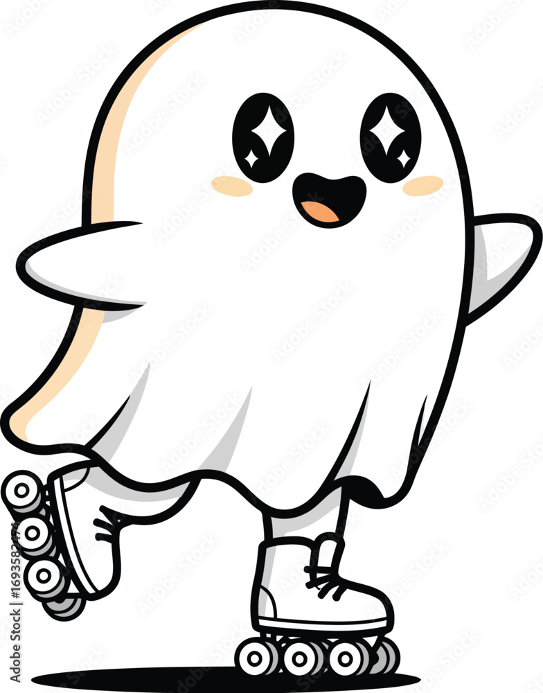 Obraz premium Cute Cartoon Ghost Character Design Vector Illustration