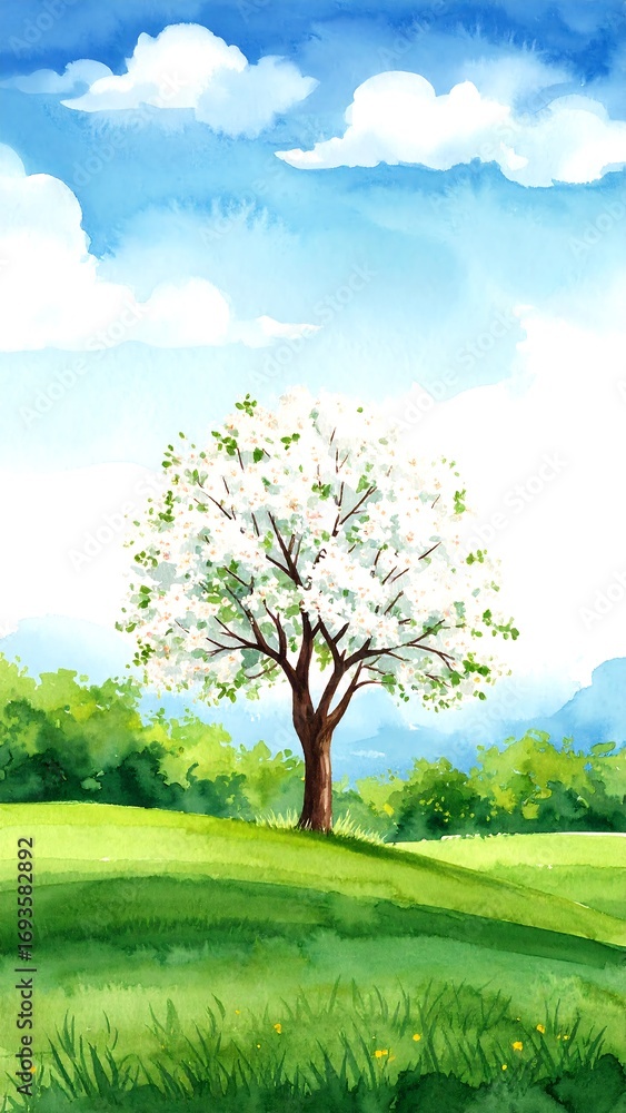 Obraz premium Spring landscape with blooming tree