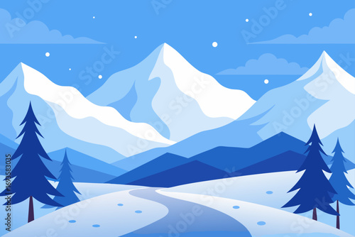 Winter landscape with mountains and trees