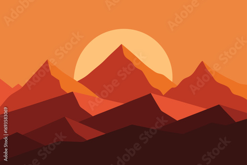 Sunset over the mountain range landscape
