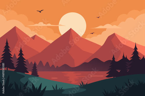 Landscape view of mountains and sunset sky