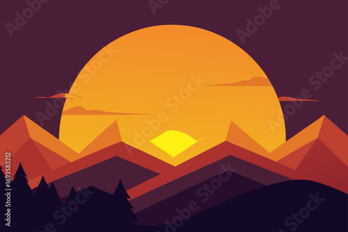 Sunset over the mountains with some trees