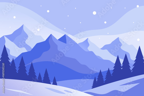 Winter landscape with mountains and trees