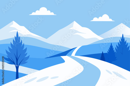 Winter landscape with snowy mountains view