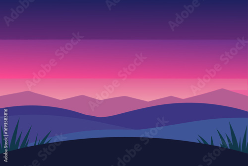 Mountains landscape with pink purple sky