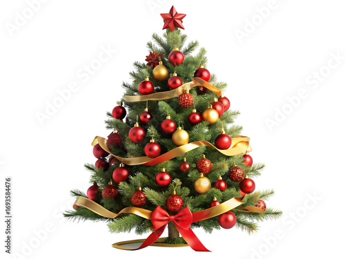 Christmas tree isolated on transparent background for Christmas decoration, ornaments, lights, star shape, gift box