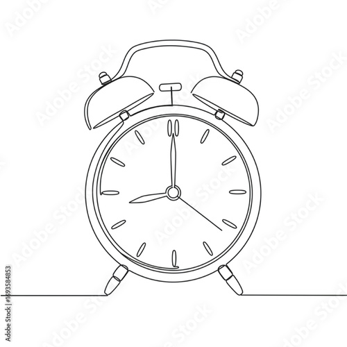 Minimalist Single-Line Drawing of Classic Analog Alarm Clock – Continuous Line Art