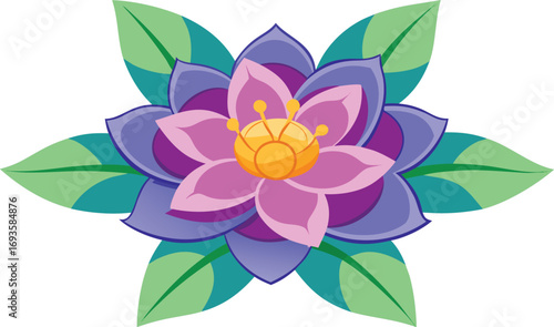 A delicate pink lotus flower vector illustration with floral design elements and elegant leaf patterns