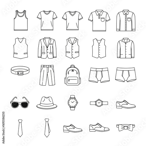 Collection of mens clothing and accessories icons