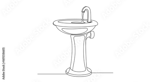 Line drawing of a pedestal sink with flowing water  