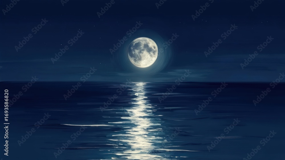 Fototapeta premium Moonlight reflecting on the sea at night