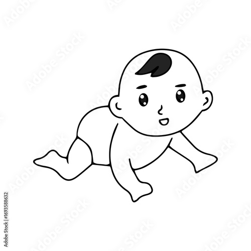 Baby new born line gesture activity. baby new born element design. coloring book for kids preschool. newborn baby to toddler life cycle vector