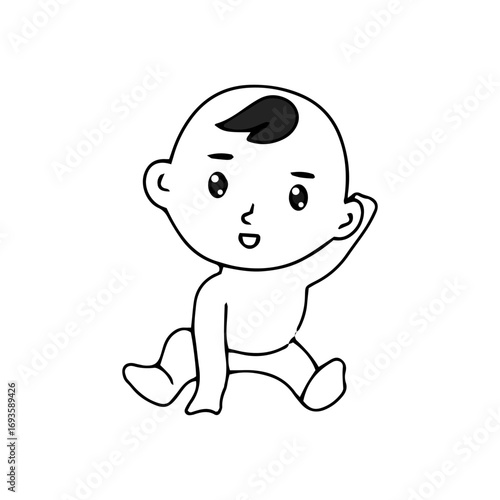 Baby new born line gesture activity. baby new born element design. coloring book for kids preschool. newborn baby to toddler life cycle vector