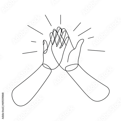 Simple line drawing of two hands giving a high five in celebration
