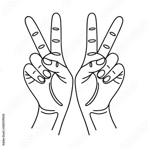 Two outline hands making the peace sign gesture in a mirror image
