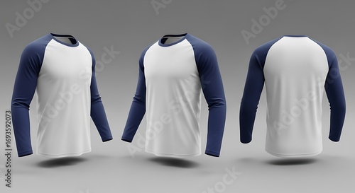 White Long Sleeve Raglan T-Shirt Mockup.