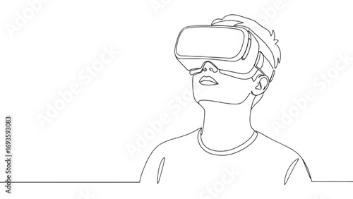 Single-Line Illustration of Person Wearing VR Headset – Continuous Line Art Technology Concept