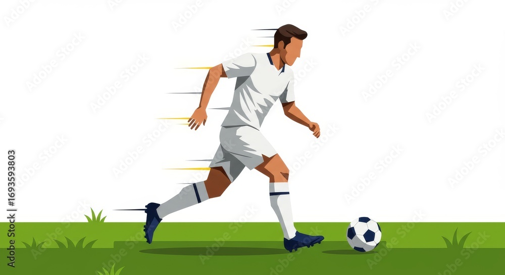 Obraz premium Soccer Player Illustration in Yellow Jersey Dribbling Ball , Sports Vector Art for Football Fans and Team Spirit