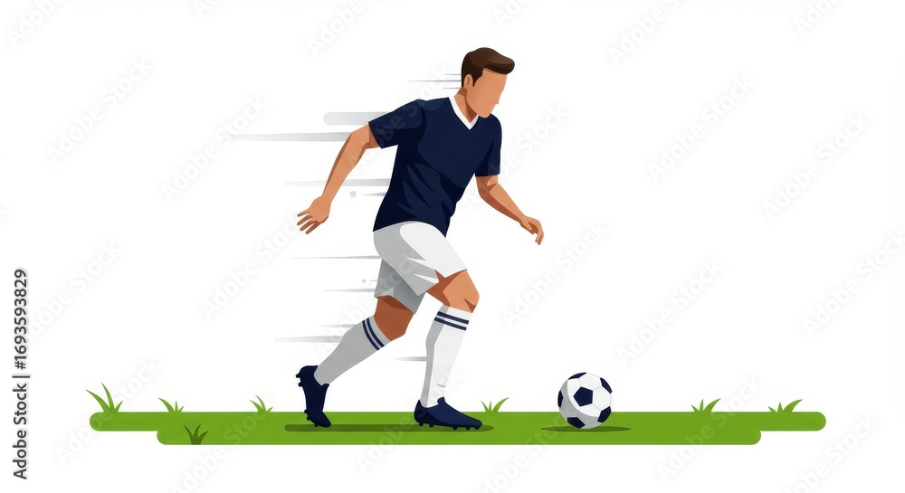 Obraz premium Soccer Player Illustration in Yellow Jersey Dribbling Ball , Sports Vector Art for Football Fans and Team Spirit