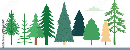 A collection of trees with differing colors and heights, creating a vibrant landscape.