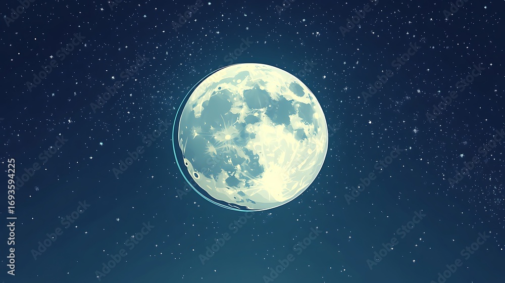 Obraz premium Full Moon Painting in Starry Sky, Celestial Globe Illustration, Night Cosmic