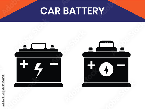 Car battery icon set. Car accumulator icons. Car power battery icons. electric vehicle batteries silhouette.  Vector isolated illustration.