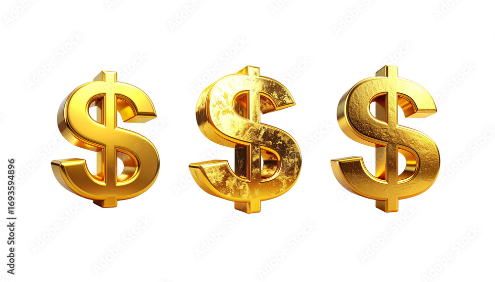 Obraz premium A prominent golden 3D dollar symbol symbolizes wealth on a white background