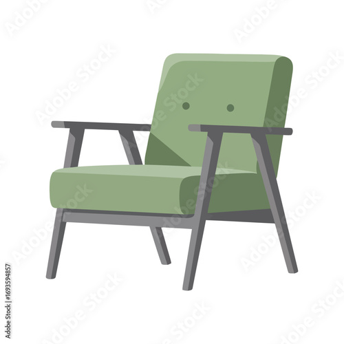 Modern mid century armchair green upholstery stylish furniture isolated vector