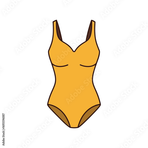 Stylized yellow one piece swimsuit simple flat design beachwear fashion vector