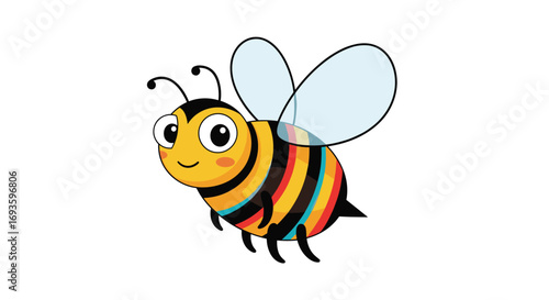 Cute cartoon bee buzzing happily, perfect for children's designs and cheerful projects