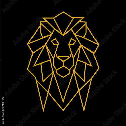 Abstract Geometric Lion Head – Golden Line Art