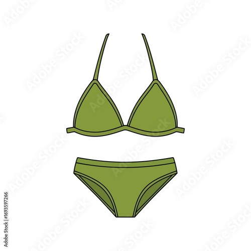 Stylish olive green bikini set minimalist swimwear fashionable beachwear summer clothing vector