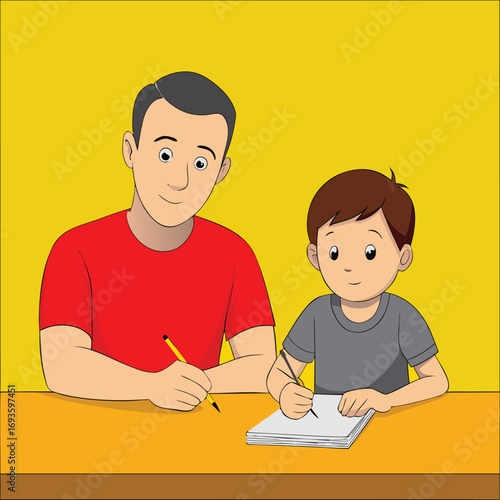Father and son drawing together, creating art and bonding in a moment of creative connection